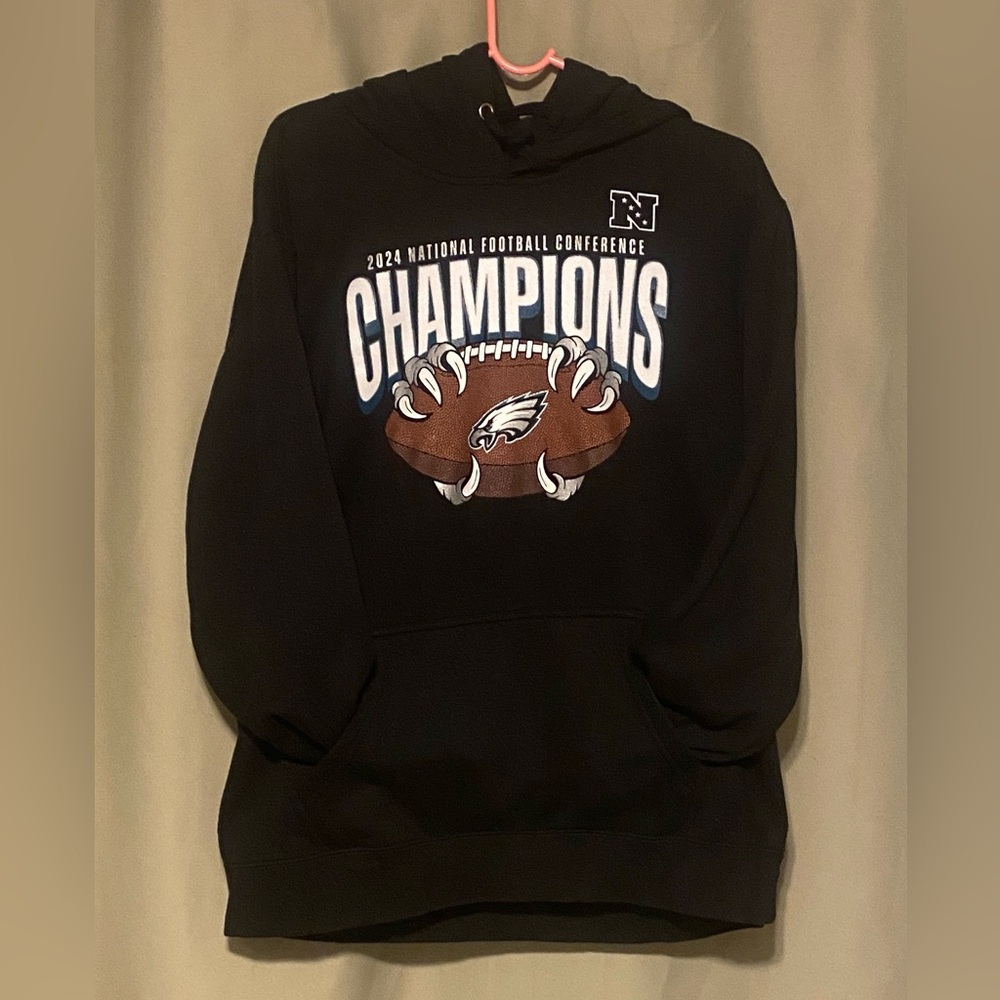 Philadelphia Eagles 2024 Conference Champions Long Sleeve Fleece Hoodie Mens L
